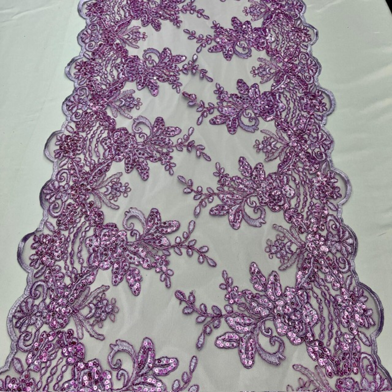 3 Yard Lilac Sequin Lace Fabric 100% Polyester Mesh with Embroidery for Evening & Bridal Wear